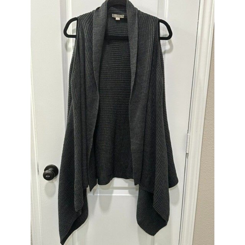 LOFT Ribbed Knit Waterfall Vest Cardigan Gray Sleeveless Open Front One Sz